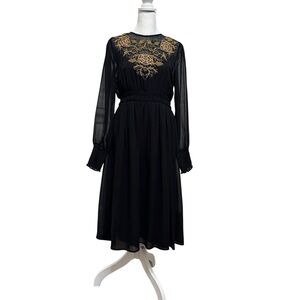 Zara Black Midi Dress with Gold Embroidery